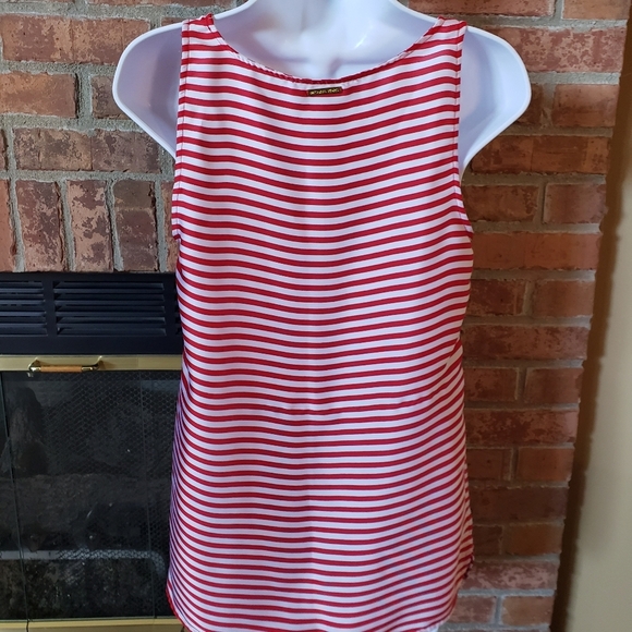 Michael Kors Red/White Stripe Long Tank Top - Picture 5 of 7